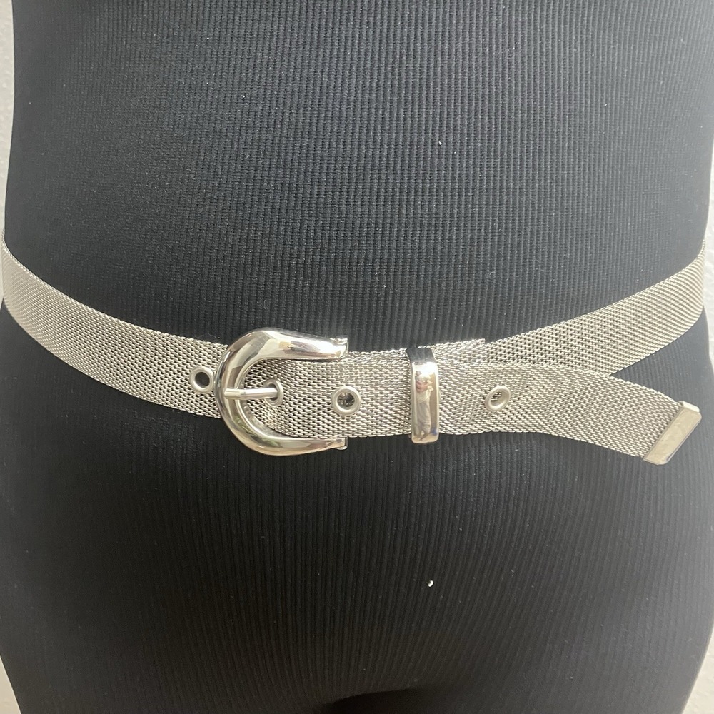 Vintage 1980s Mesh Metal Belt Silver Tone Adjustable Size 30 To 34 Inch
